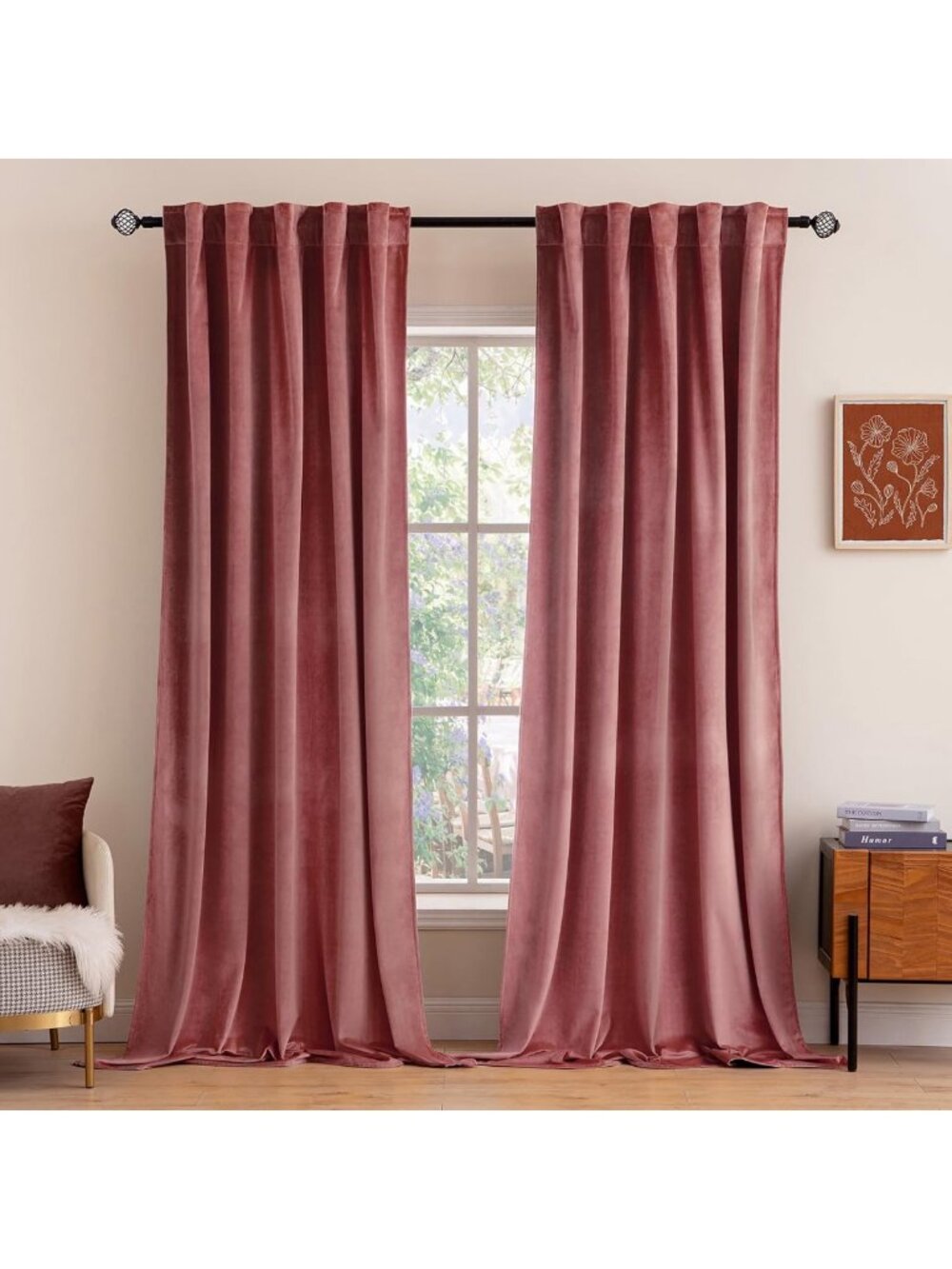 Dusty Rose Pink Velvet Blackout Curtains 52x84 inches - 2 Panels, Room Darkening